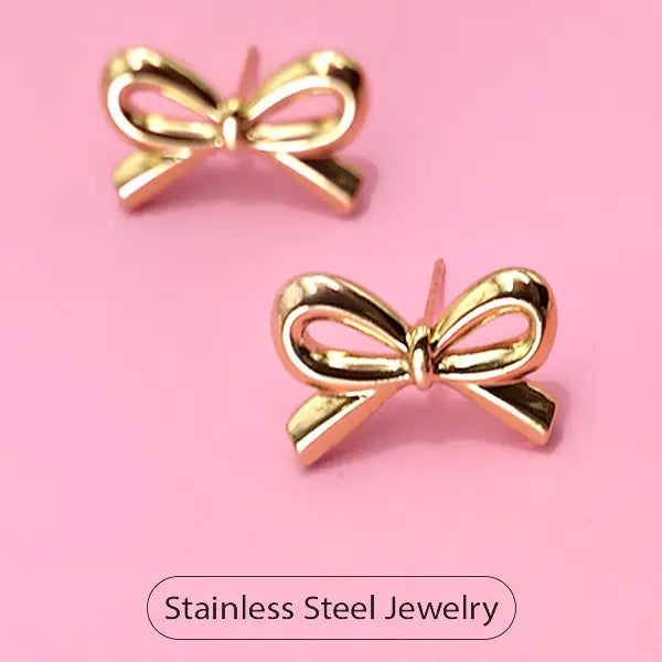 18K Stainless Steel Tarnish Free Bow Stud Earrings