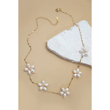 18K Stainless Steel Tarnish Pearl Flower Necklace