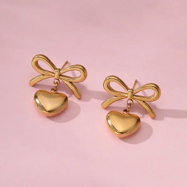 18K Stainless Steel Tarnish Free Heart Earrings