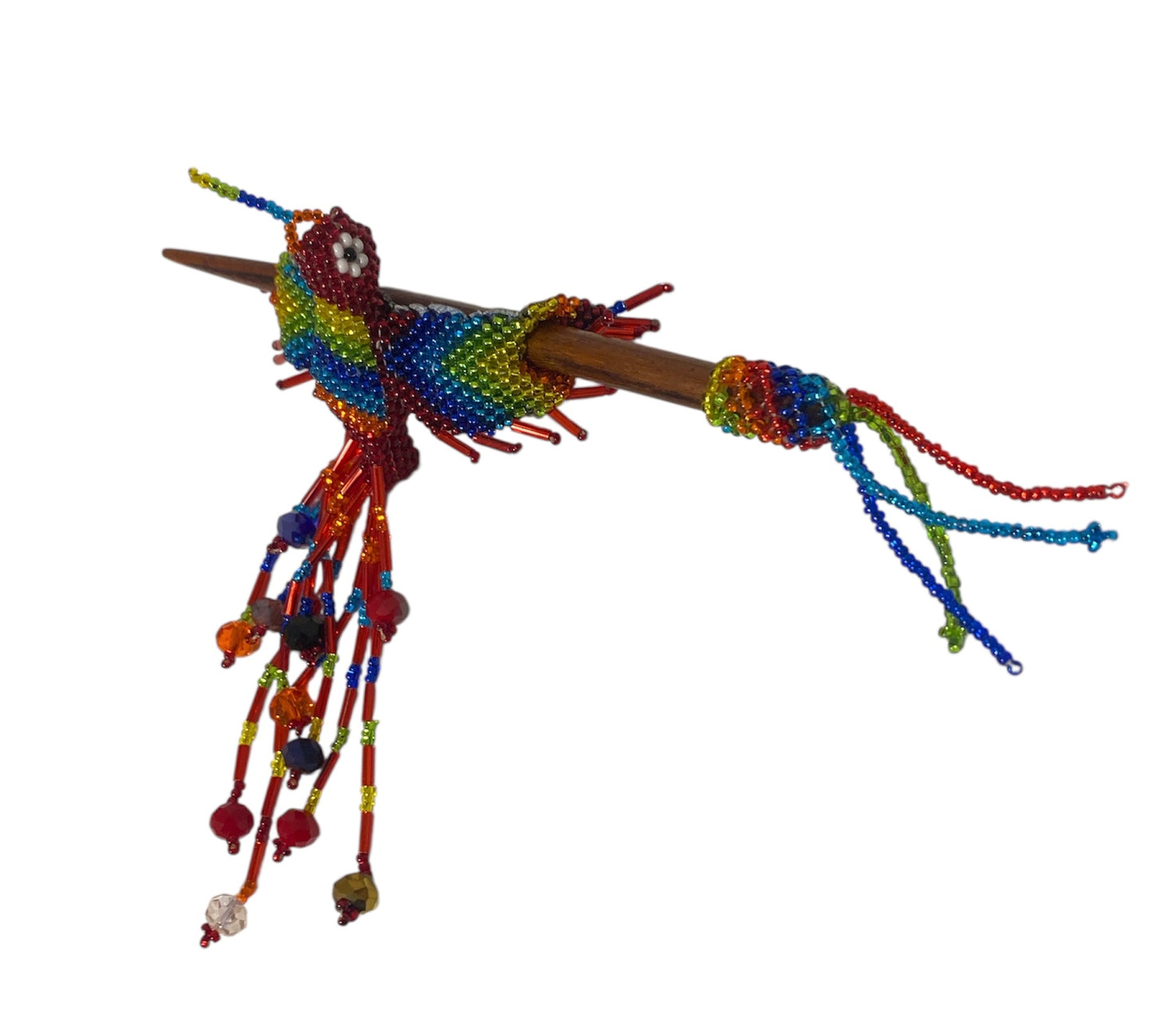 Beaded Hummingbird Seed Bead Fringe Barrette Hair Stick