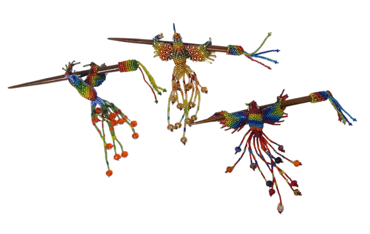 Beaded Hummingbird Seed Bead Fringe Barrette Hair Stick