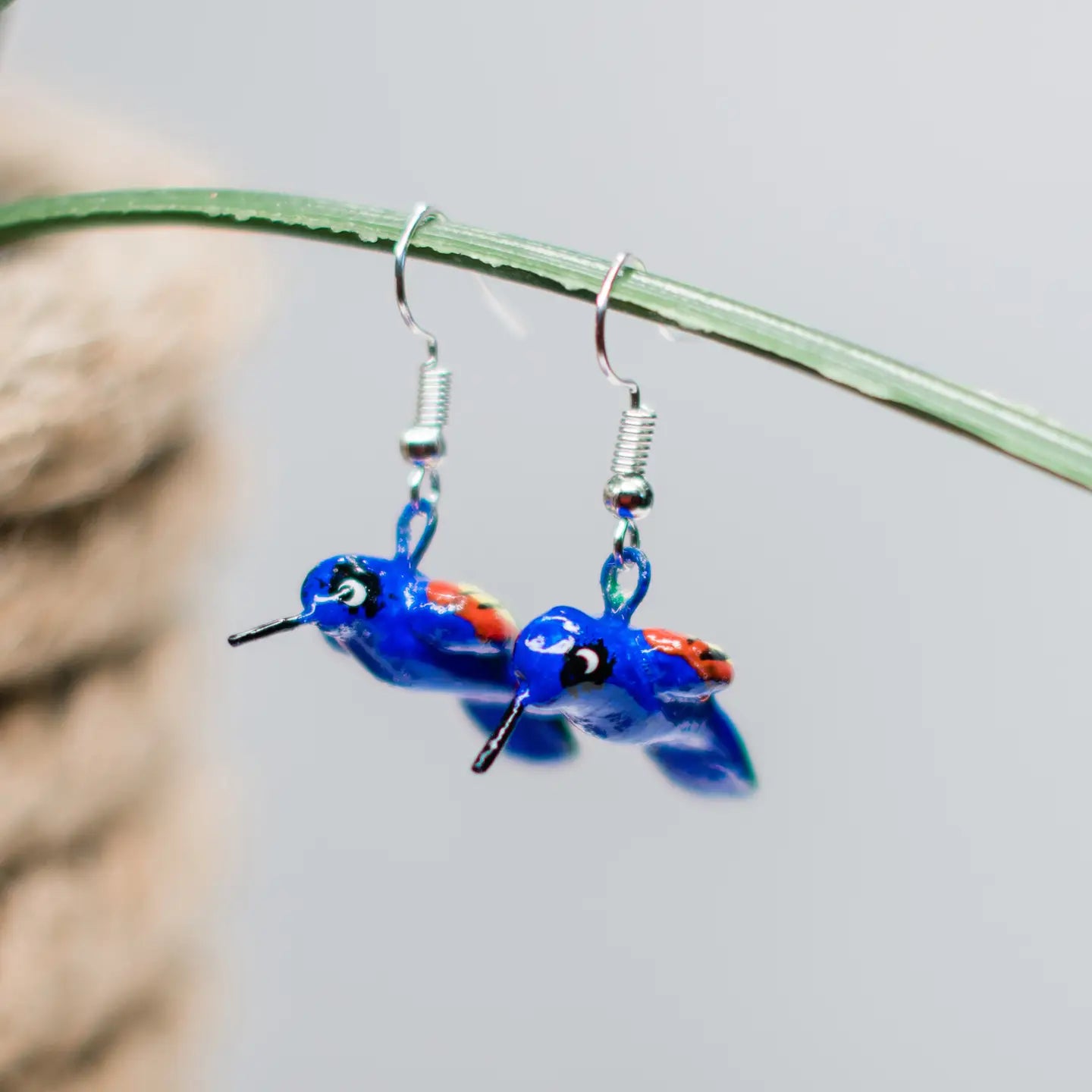 Blue Hummingbird Ceramic Earrings