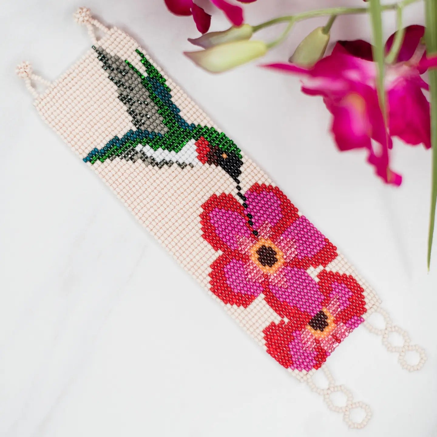 Guatemalan Hummingbird Beaded Cuff