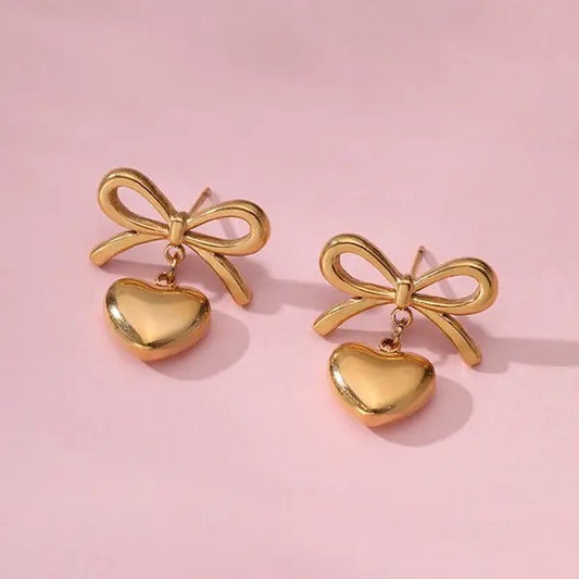 18K Stainless Steel Tarnish Free Heart Earrings