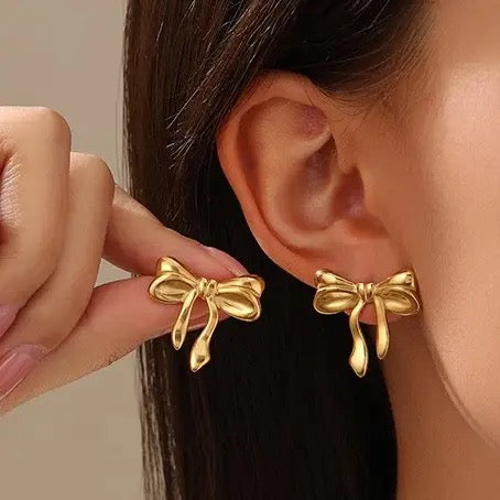 18K Stainless Steel Tarnish Free Bow Stud Earrings