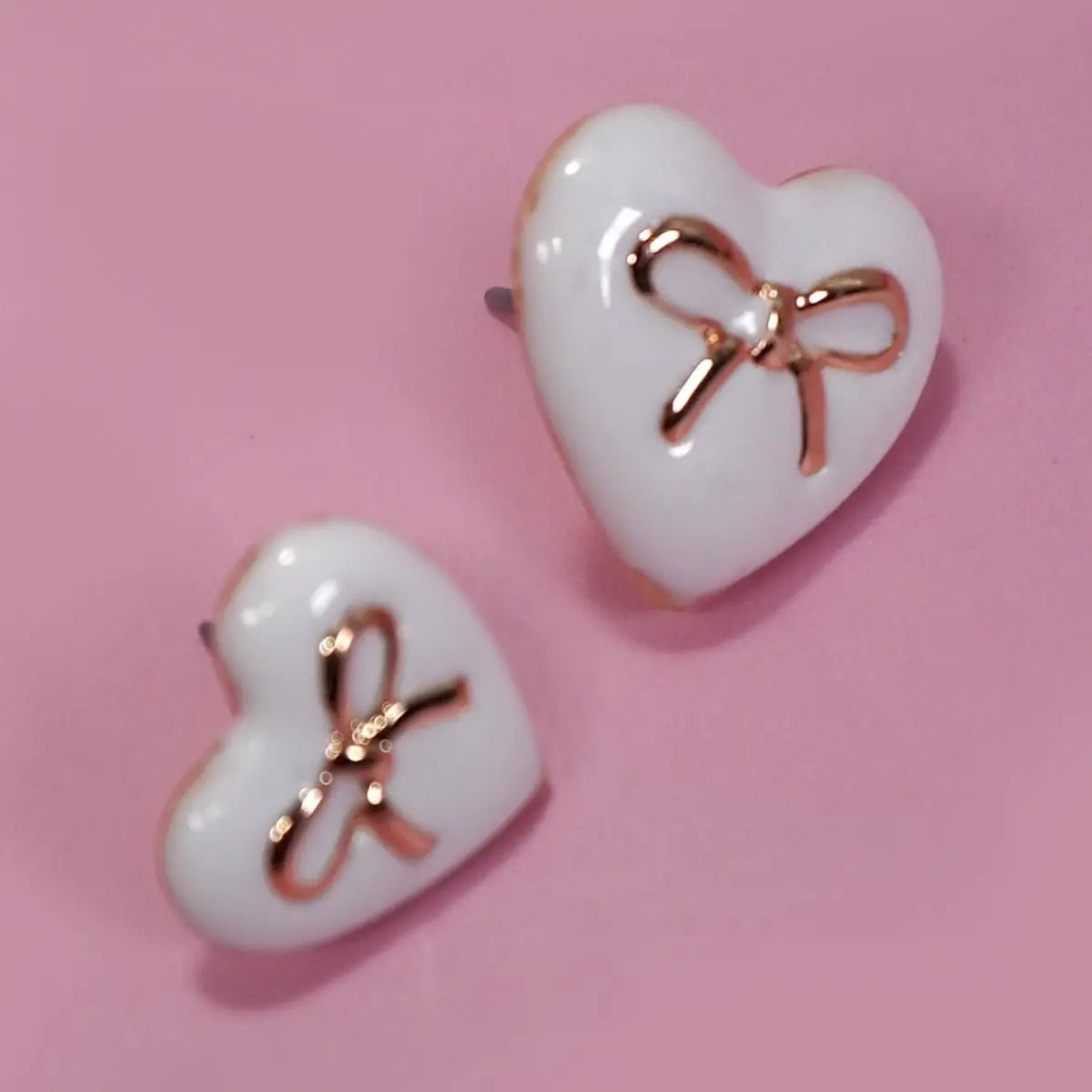 Heart Bow Epoxy Stud Earrings
