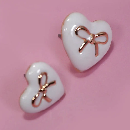 Heart Bow Epoxy Stud Earrings