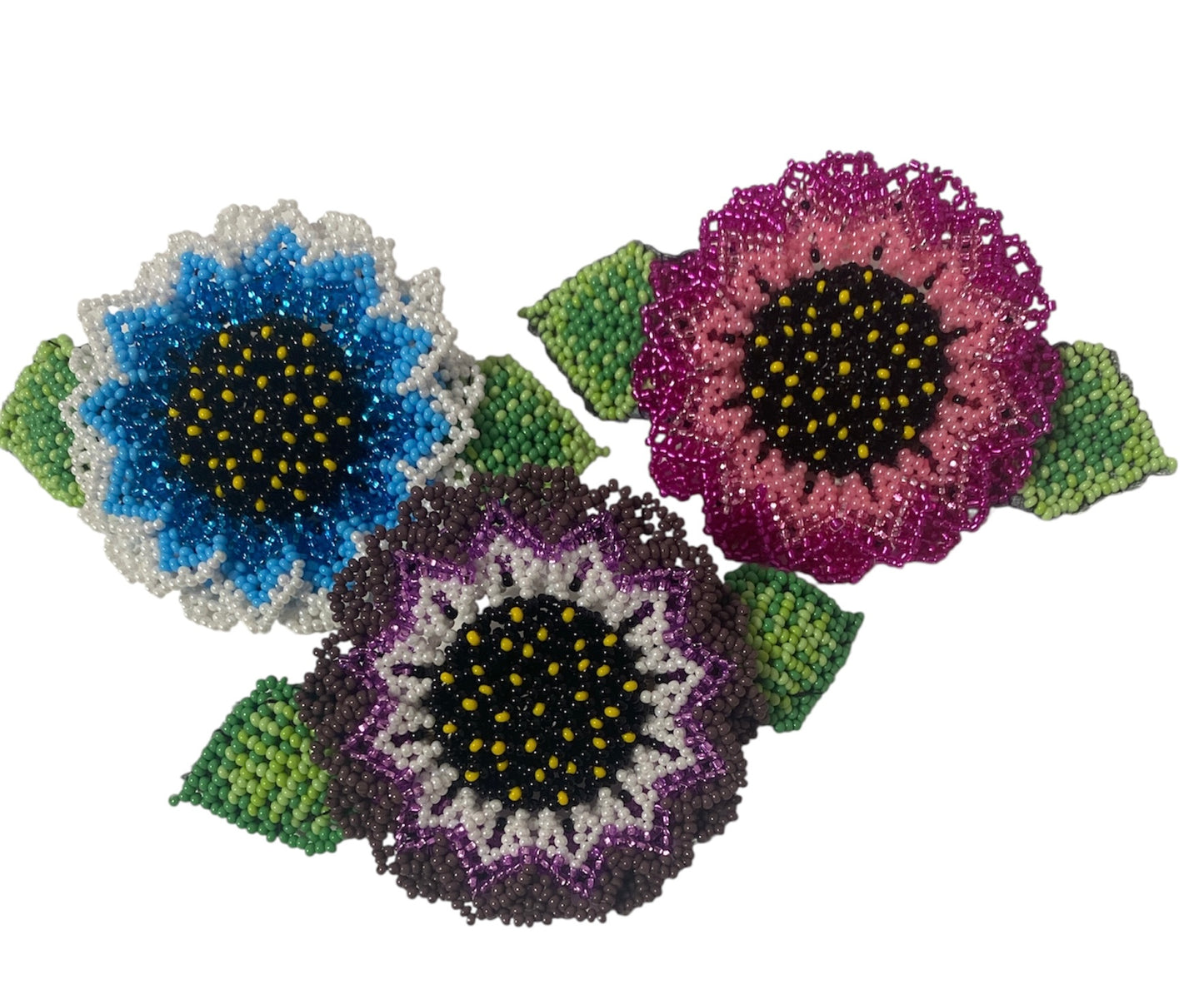 Large Beaded Assorted Flower Seed Bead Barrette Hair Clip
