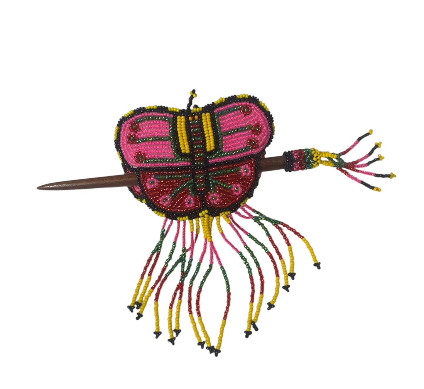Large Beaded Butterfly Seed Bead Fringe Barrette Hair Stick