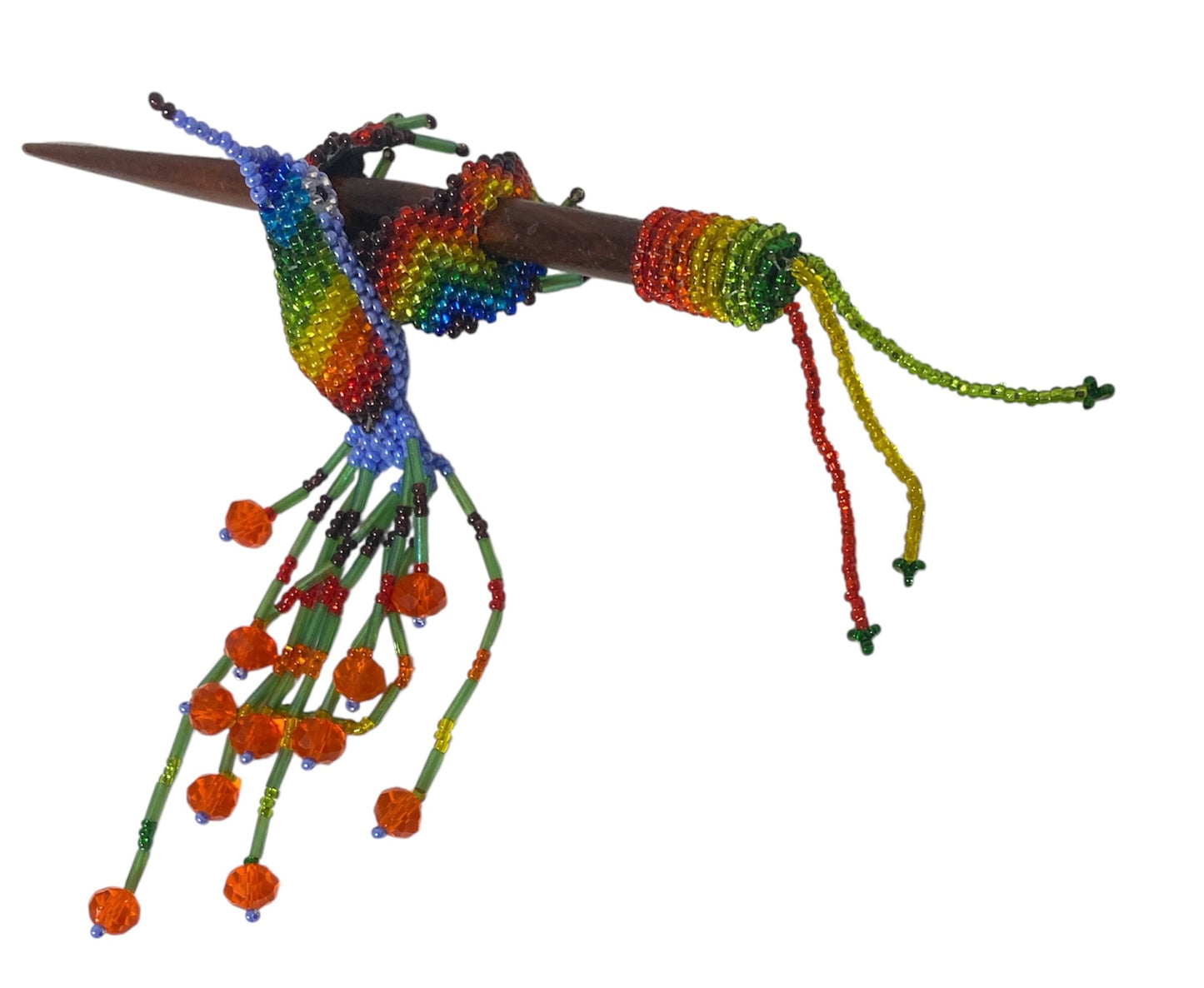Beaded Hummingbird Seed Bead Fringe Barrette Hair Stick