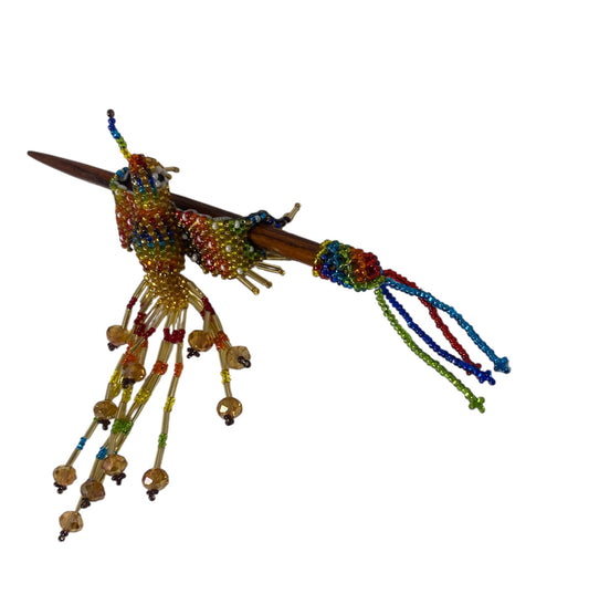 Beaded Hummingbird Seed Bead Fringe Barrette Hair Stick