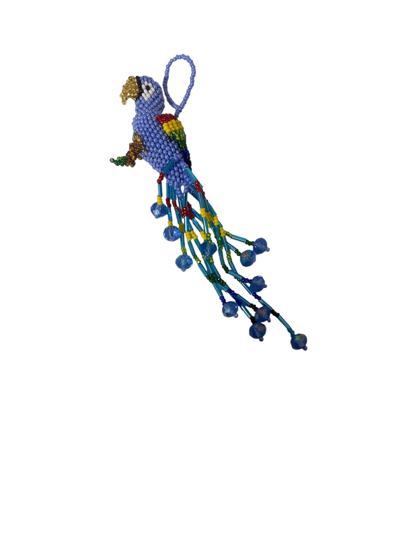 Beaded Parrot Figurine Seed Bead Fringe Dangle Ornament