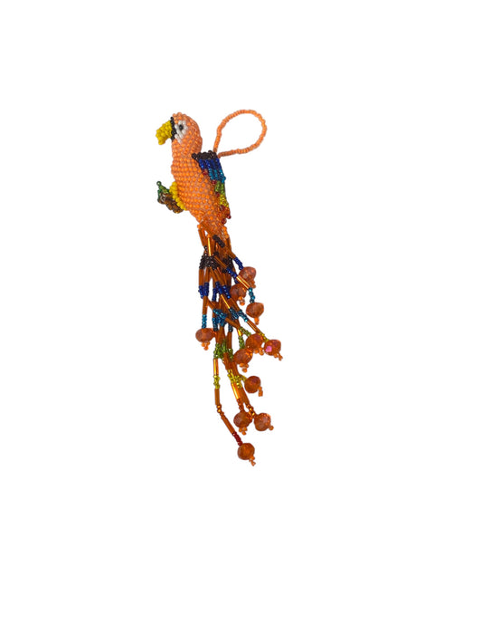 Beaded Parrot Figurine Seed Bead Fringe Dangle Ornament
