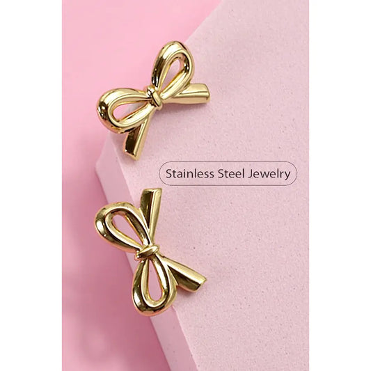 18K Stainless Steel Tarnish Free Bow Stud Earrings