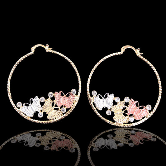 18K Gold Filled Tri-color Butterfly Earrings