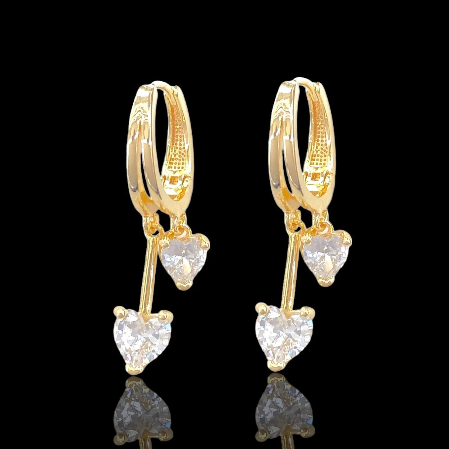 Gold Filled Twin Heart Dangle CZ Earrings