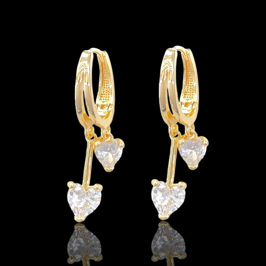 Gold Filled Twin Heart Dangle CZ Earrings