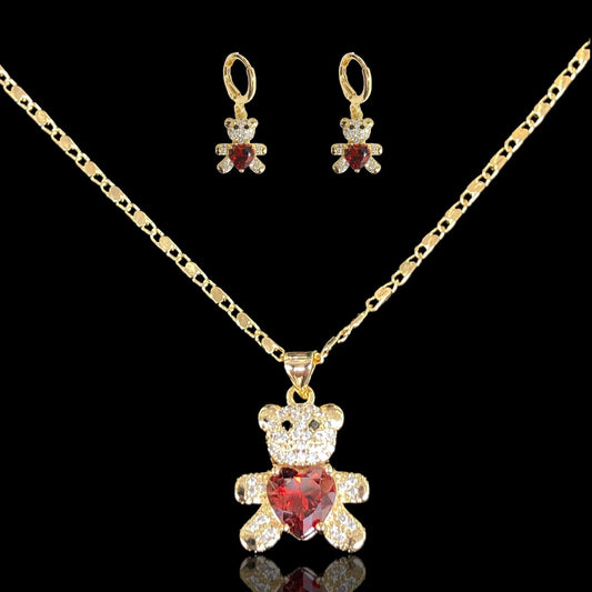 18K Gold-Filled Teddy Bear Heart Set